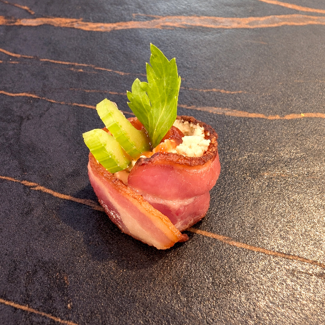 Bloody Mary Bacon Cups with Black Pepper Cream Cheese